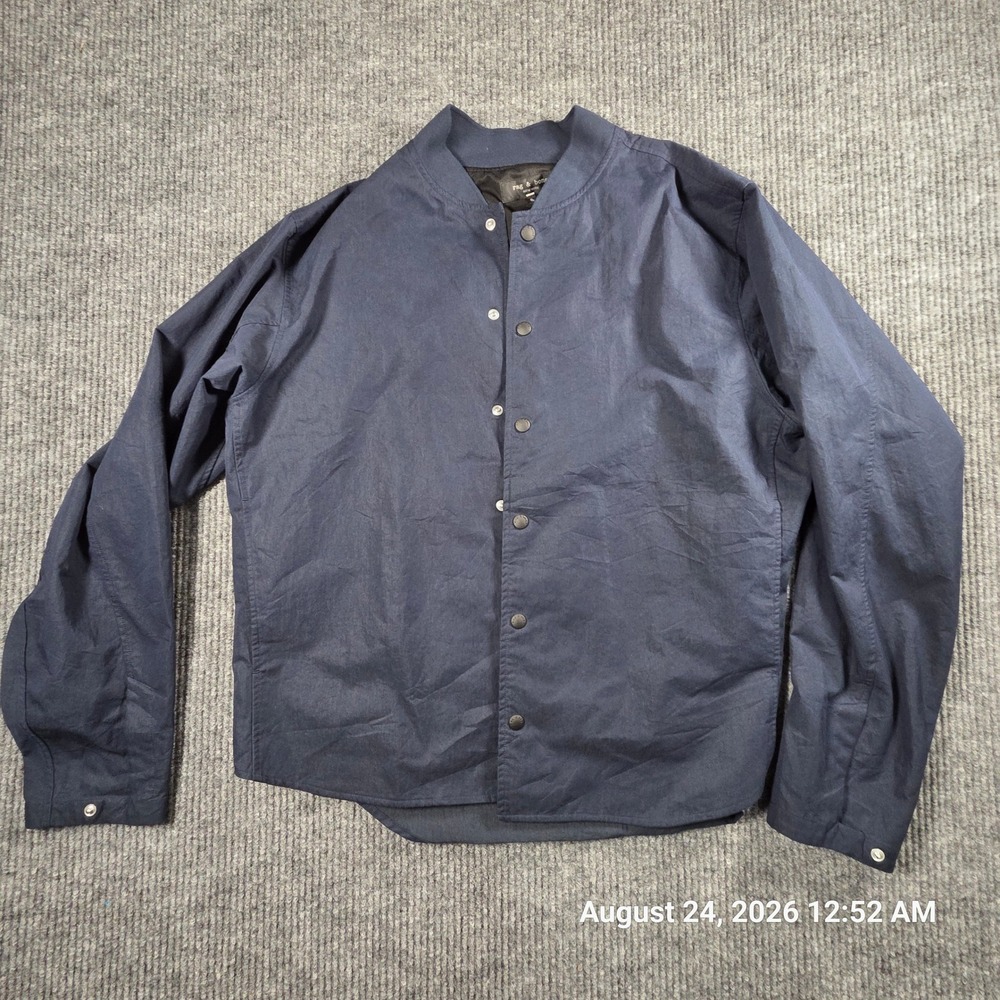 Rag & Bone Navy Blue Snap Front Bomber Jacket XL Women Lightweight Cotton Blend